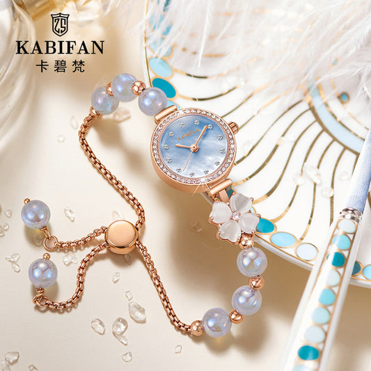 Fashion women's watchLive Hot White List Watch Women's Clover Agate Opal Waterproof Watch Pearl Bracelet Watch Suit