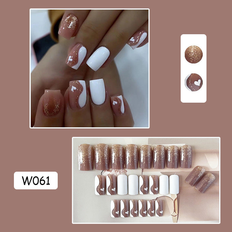 金闪白心穿戴甲裸色nails 欧美跨境美甲片外贸假指甲长甲美甲贴片