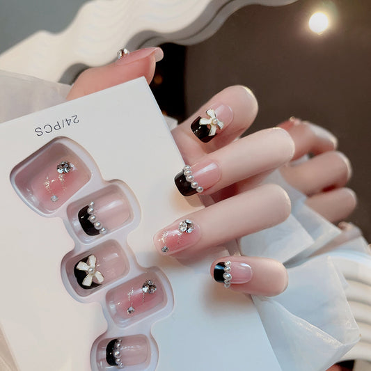 Fashion  nail Pure Desire Fake Nail Patch Bow Finished Nail Beauty Wearable Fake Nails Removable Nail Tip Wearable Nail X94