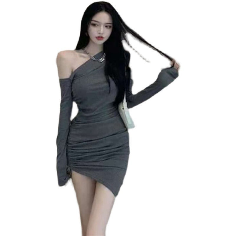 Free shipping   new sexy off-the-shoulder temperament slim-fitting hip skirt short skirt slim tight black dress trendy