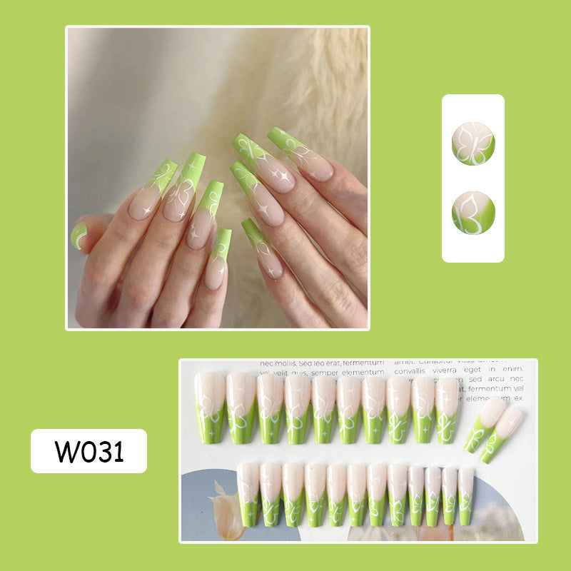 芥绿蝴蝶穿戴甲不规则nails 跨境美甲片外贸假指甲长芭蕾美甲贴片