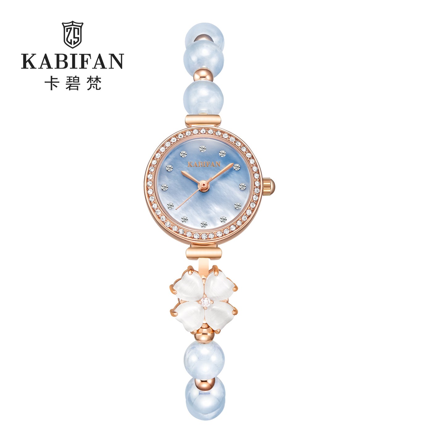 Fashion women's watchLive Hot White List Watch Women's Clover Agate Opal Waterproof Watch Pearl Bracelet Watch Suit