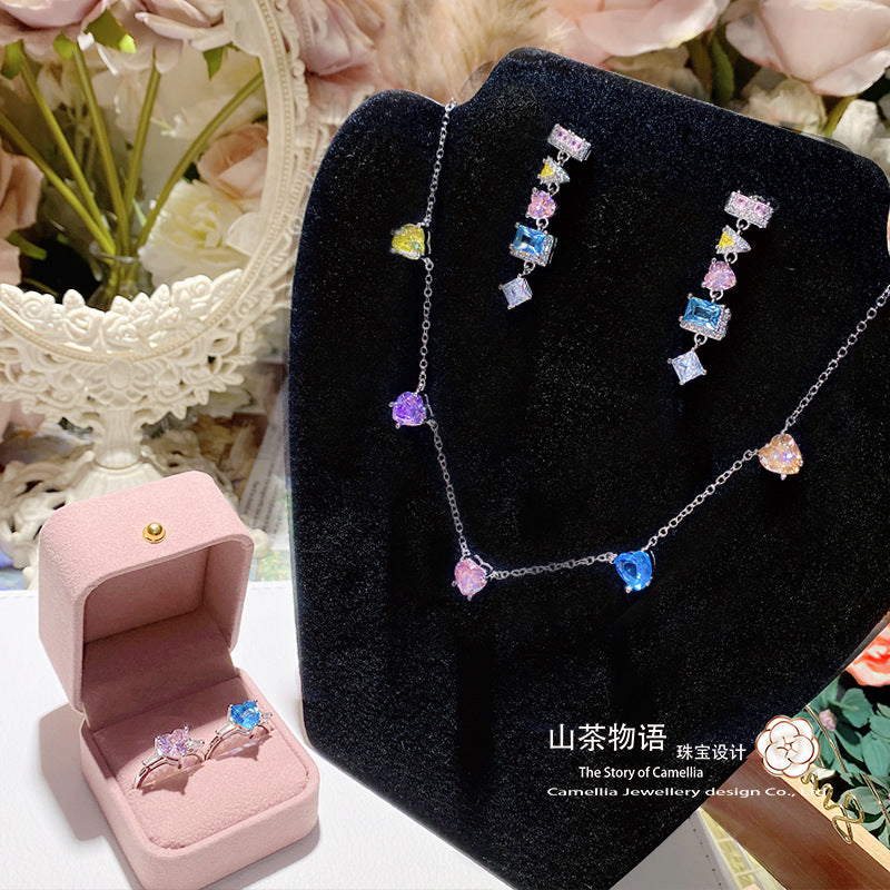 Camellia新品彩色Ins时尚百搭套装 原设Love Me微镶彩宝水晶耳坠