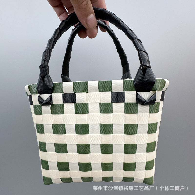 Dopamine Bag Free shipping Tattoo Cartoon dopamine plastic woven bag, trendy macaron hand-woven vegetable basket bag, cute casual seaside beach bag