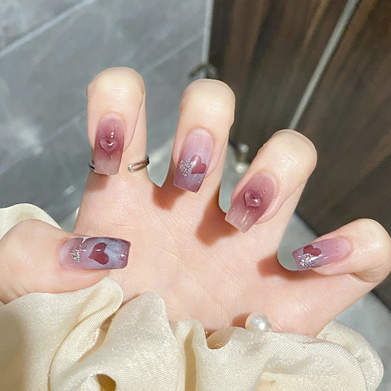 葡萄汽水穿戴甲腮红指甲贴片立体爱心美甲片假指甲美甲贴片成品甲