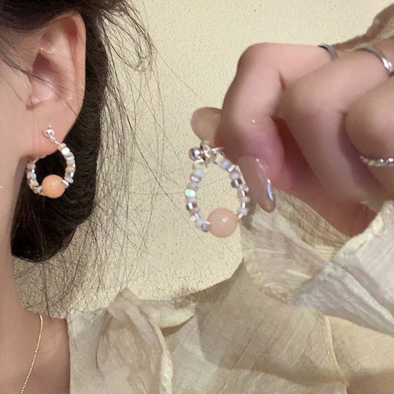 珠宝首饰多巴胺心动！彩色串珠碎银耳钉女小众设计高级感耳环轻奢耳饰批发