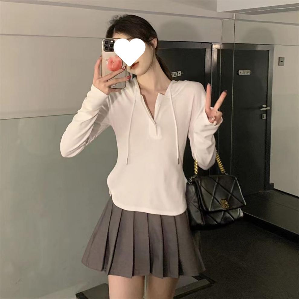 Dopamine tops Free shipping Tattoo Hooded bottoming shirt women's autumn Korean version 2024 new design slim T-shirt sweet cool babes long-sleeved top tide