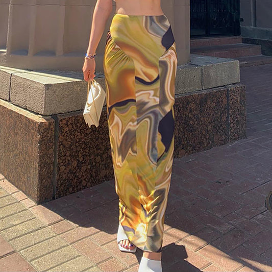 Fashion women's wear M22sk531 Autumn New 2024 High Waist Sheath Print Pleating Casual Fashion   Women's Skirt
