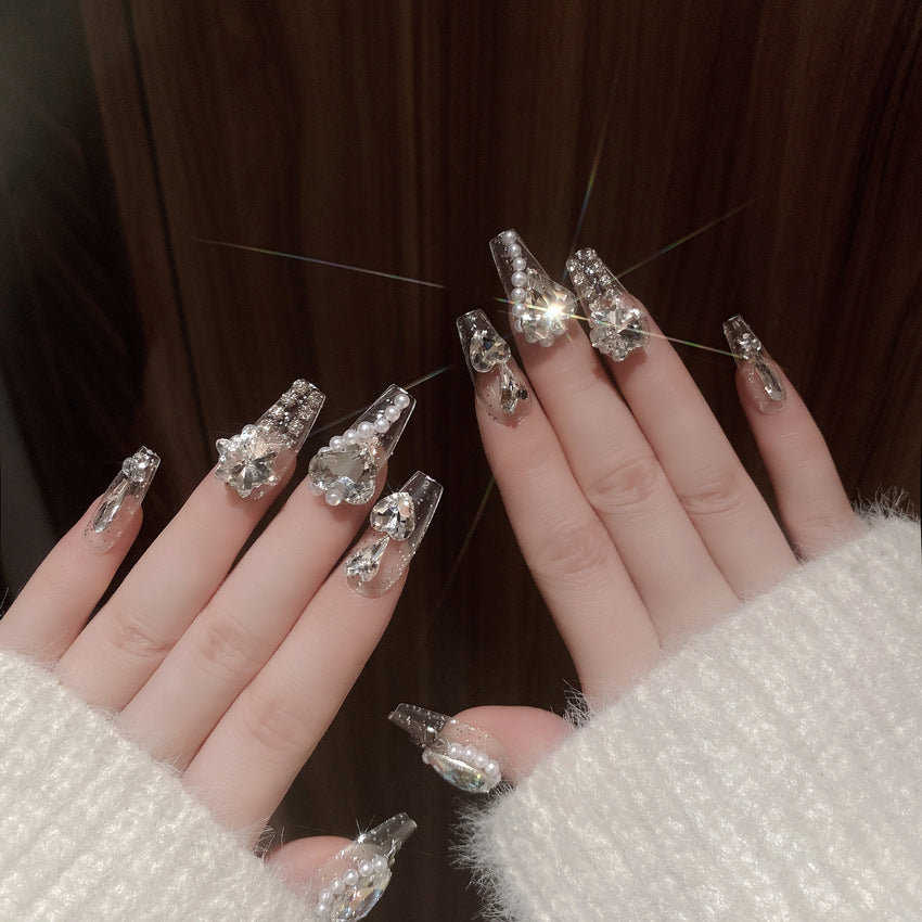 Fashion  nail Handmade Manicure Wear Nail Ins Advanced Pure Desire Wind Rhinestone Nail Patch Wear Nail Diamond Nail Stickers U9