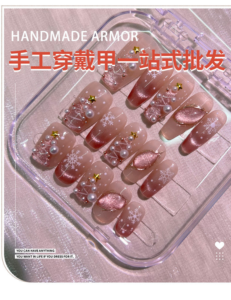 (Hand-Made Nail) [Christmas Snow] Pure Hand-Worn Nail Polish Wearable UV Nail Ice Transparent Gradient Popular Pure Desire Autumn and Winter