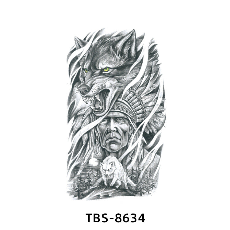 Free shipping Tattoo New Wholesale Small Flower Arm Waterproof Tattoo Sticker Half Sleeve Arm Back Color Animal Skull European and American Tattoo Sticker Paper