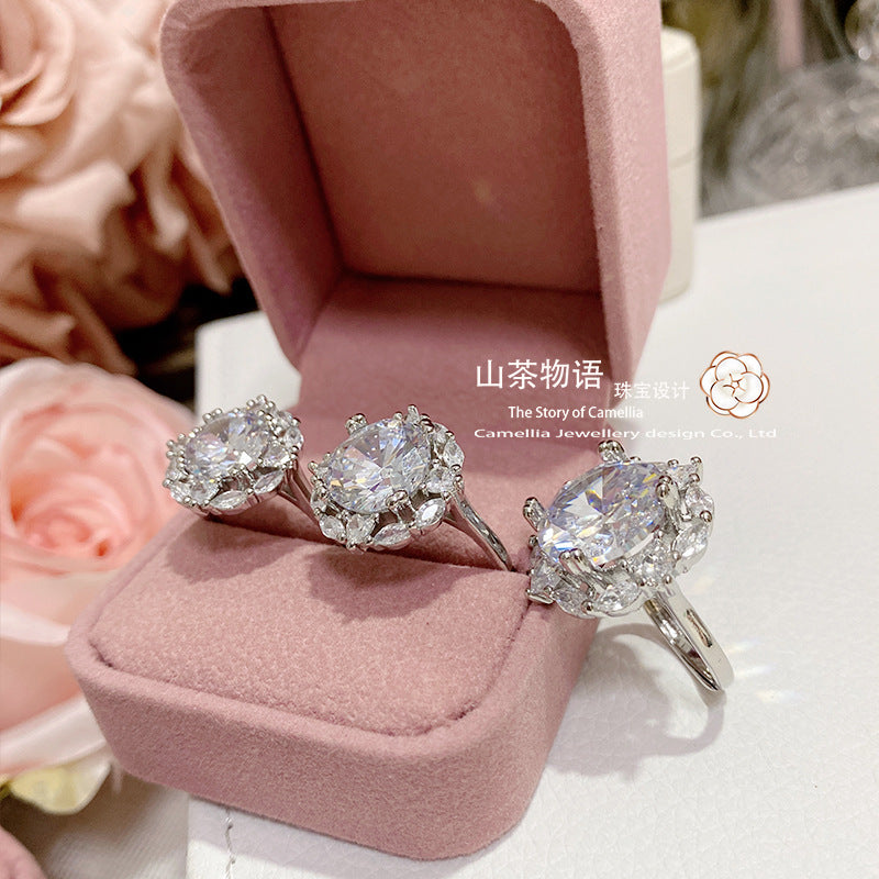 山茶轻奢风夸张10.0Ct个性花朵满钻戒指  八心八箭奢华求婚大钻戒