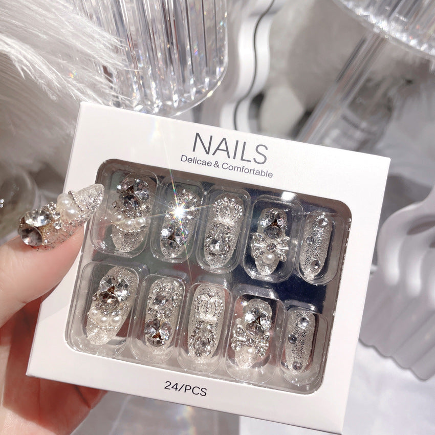 Fashion  nail Wear Nail Finished Manicure 24 Pieces Boxed Fake Nails Wholesale Shining Gem Bride Nail Stickers U36