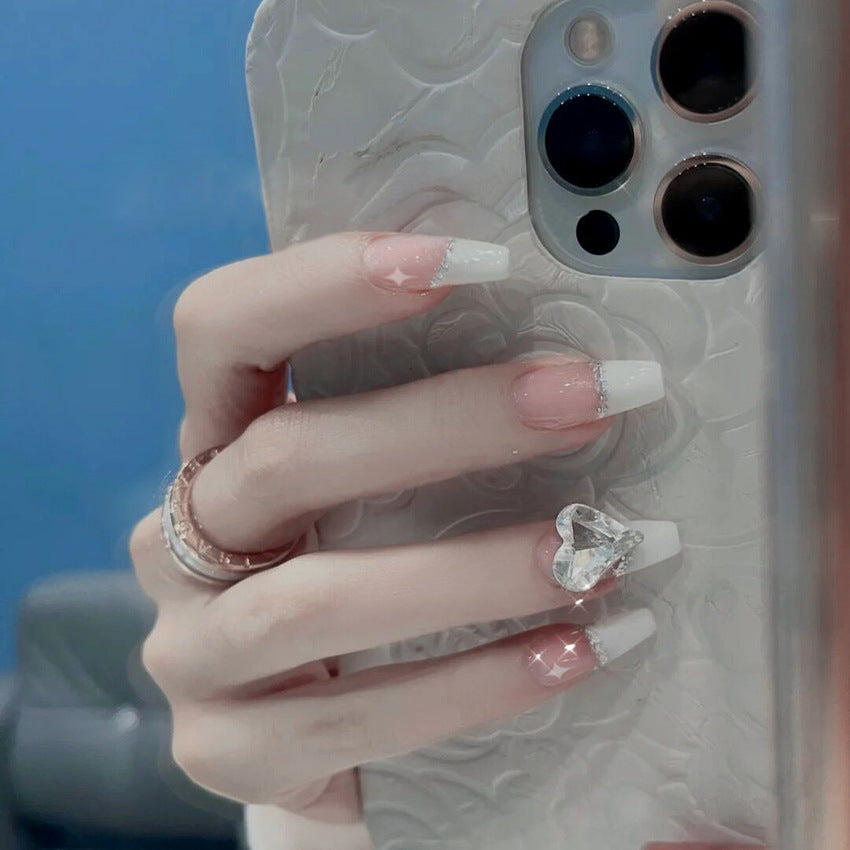 Fashion  nail Wear Armor Nail Stickers Nail Patch Fake Nails Detachable Peach Heart Long Nail Sticker X29