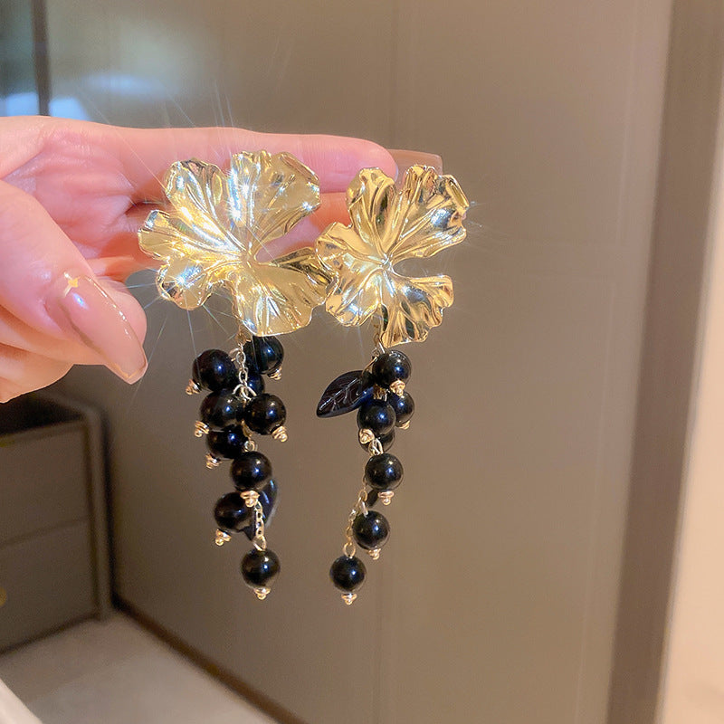 925银针树叶亮片流苏耳环欧美夸张个性耳钉时尚高级感耳饰批发女