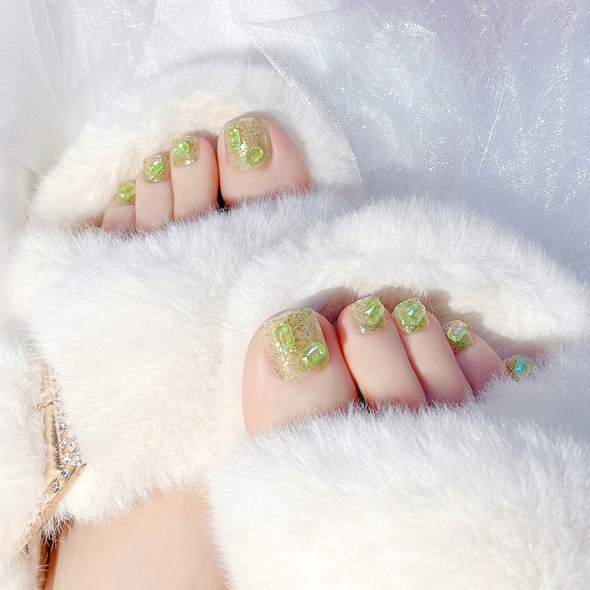 Fashion  nail Wear Feet Nail Sticker Nail Stickers Feet Nail Sticker Removable Green Cube Sugar Diamond Fake Nails J108