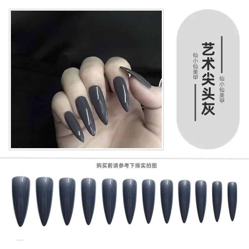 (Hand-made nail)猩红玛丽尖头欧美风暗黑cos舞蹈假指甲片成品延长穿戴美甲贴nail
