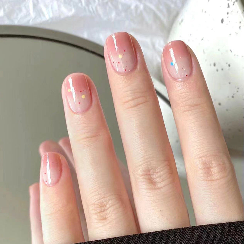 荔枝汽水穿戴甲渐变指甲贴片泼墨假指甲五彩美甲贴片纯欲成品甲片