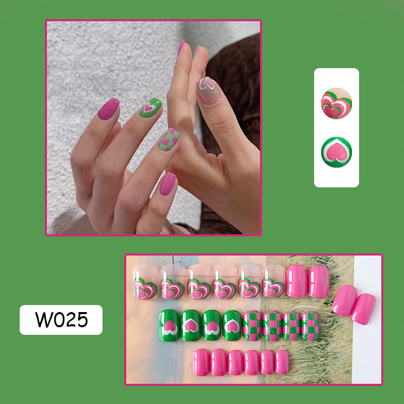 撞色爱心穿戴甲简约指甲贴片跨境美甲片外贸款假指甲美甲贴片成品