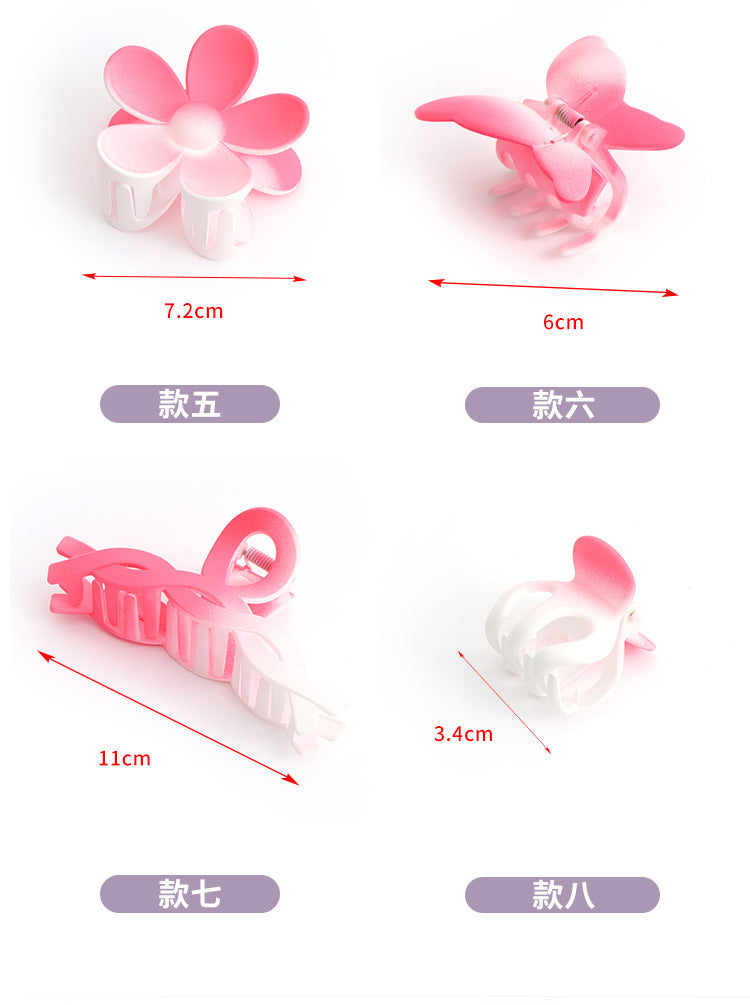 Gradually Varied Pink 8-Piece Set Barrettes Women's Classic Style Shark Clip Accessories Large Hair Volume