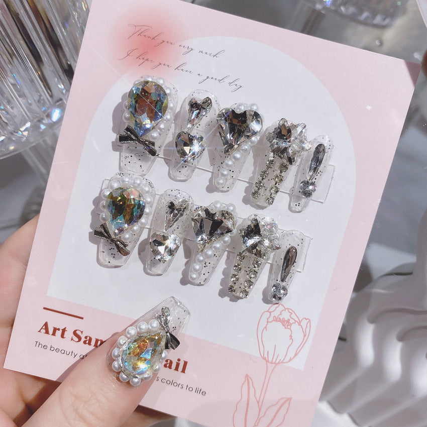 Fashion  nail Handmade Manicure Wear Nail Ins Advanced Pure Desire Wind Rhinestone Nail Patch Wear Nail Diamond Nail Stickers U9