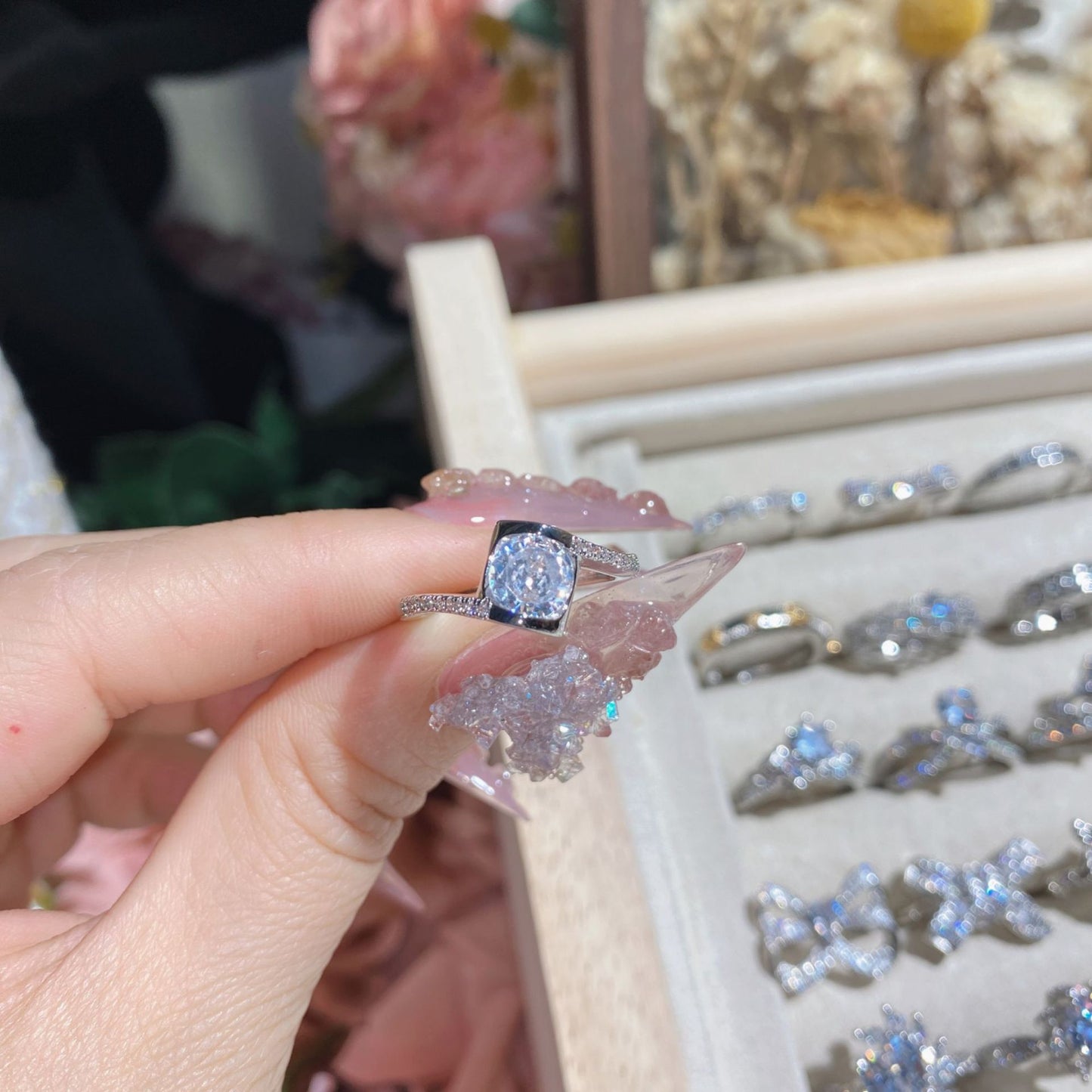 山茶璨若星河婚戒系列 镀18K金镶璀璨火彩3A锆 INS百搭活口戒指女