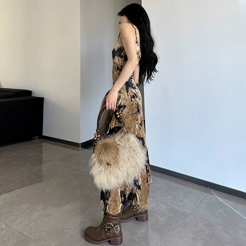 Fashion women's wear Wilderness Butterfly Printing Slip Dress 2024 Autumn New Hot Girl Sexy Slim Fit Slimming Sheath Dress