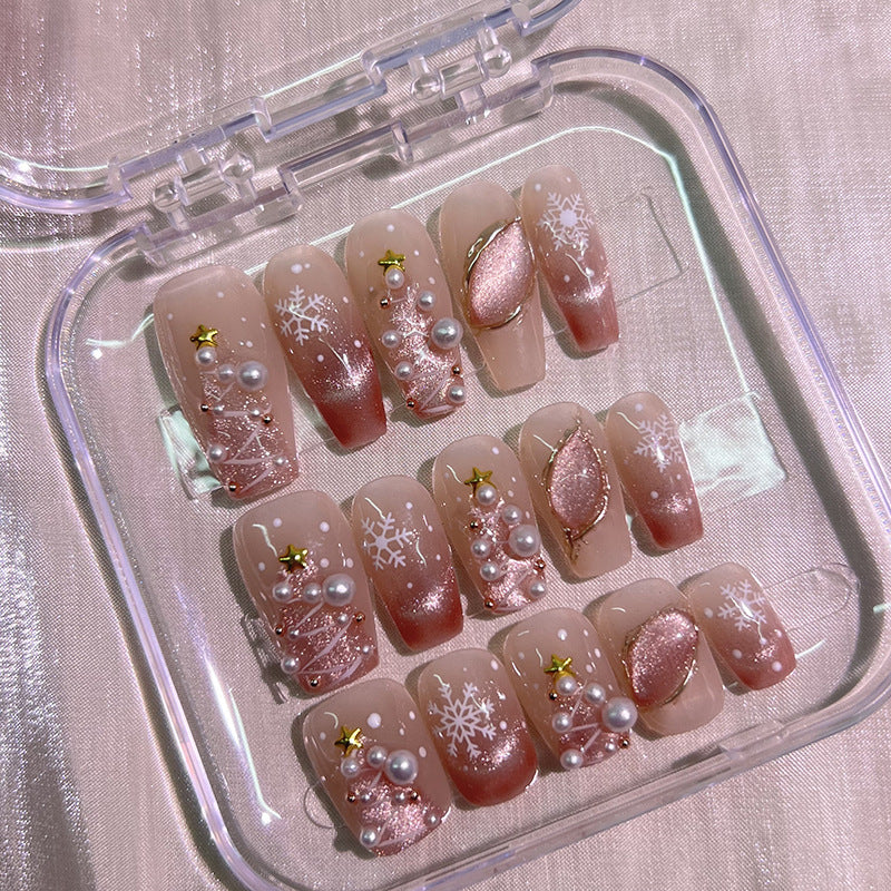 (Hand-Made Nail) [Christmas Snow] Pure Hand-Worn Nail Polish Wearable UV Nail Ice Transparent Gradient Popular Pure Desire Autumn and Winter
