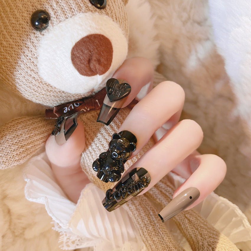 Fashion  nail New Manicure Wear Nail Pure Desire Style Cute Heart Bear Nail Patch Finished Wear Nail Nail Stickers U22