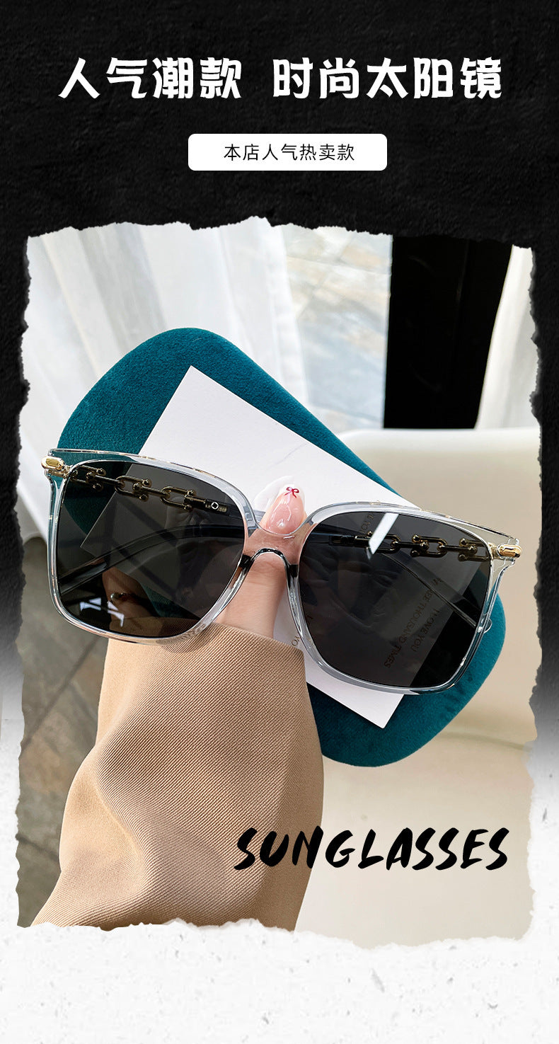 2024 Square frame chain mirror legs, high-end sense, fashionable and trendy women's sunglasses, cross-border European and American minimalist internet famous sunglasses