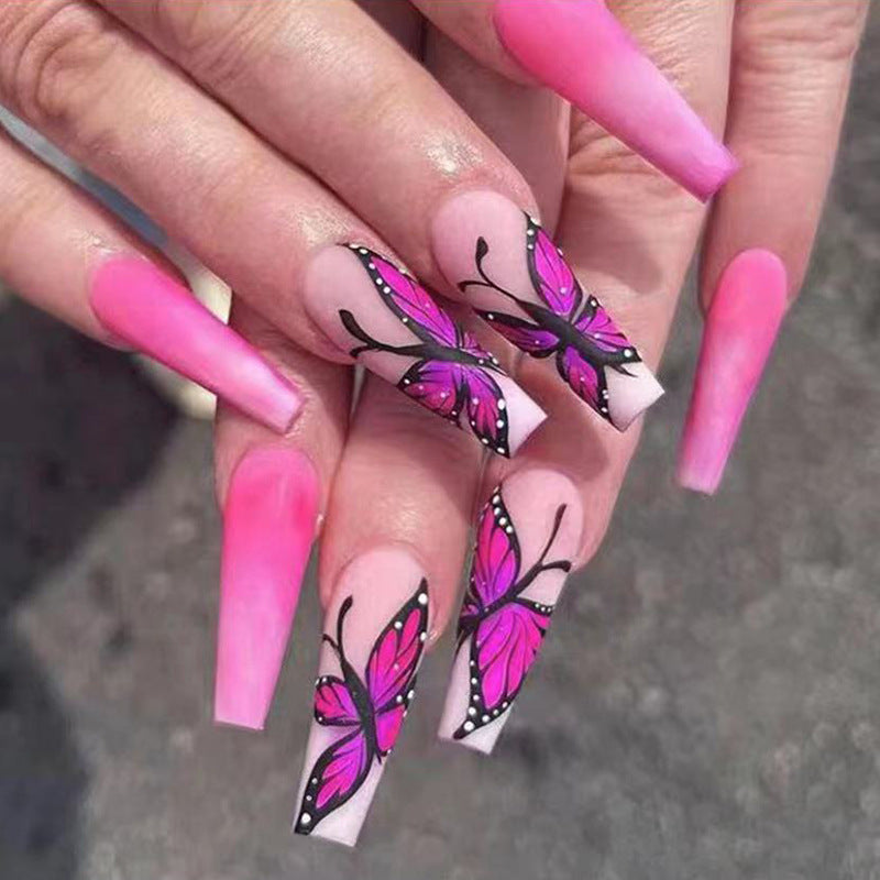 梅子蝴蝶穿戴甲蝴蝶nails 磨砂跨境美甲片外贸假指甲长甲美甲贴片
