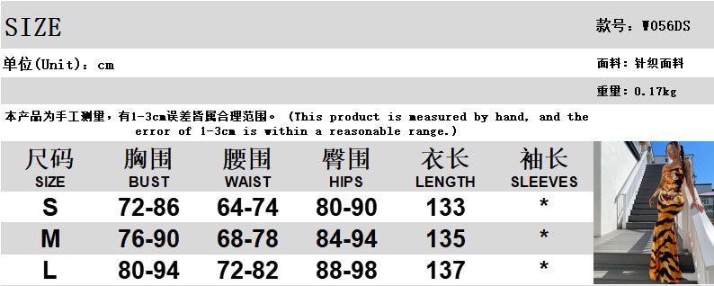 Free shipping  New Sleeveless Suspender Tiger Print Sexy Lace-up Halter Women's Long Dress