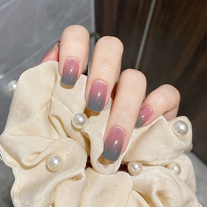 暮色湖水穿戴甲粉绿CP指甲贴片双色渐变美甲片假指甲美甲贴成品甲