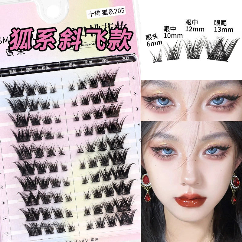 蜜束狐系假睫毛自然超细梗纯欲春日桃花妆分段式漫画欧美妆斜飞款