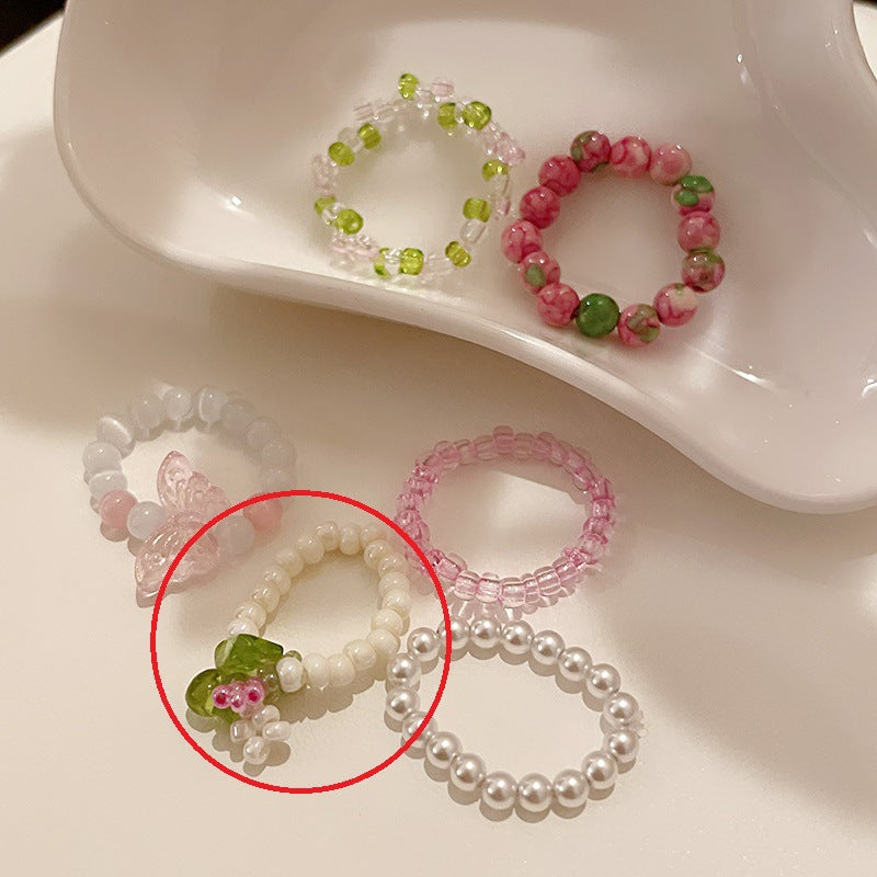 花朵珍珠猫眼石戒指韩国简约甜美食指戒ins高级感百搭手饰批发女