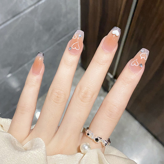 落日腮红穿戴甲法式指甲贴片立体爱心美甲片假指甲美甲贴成品甲片