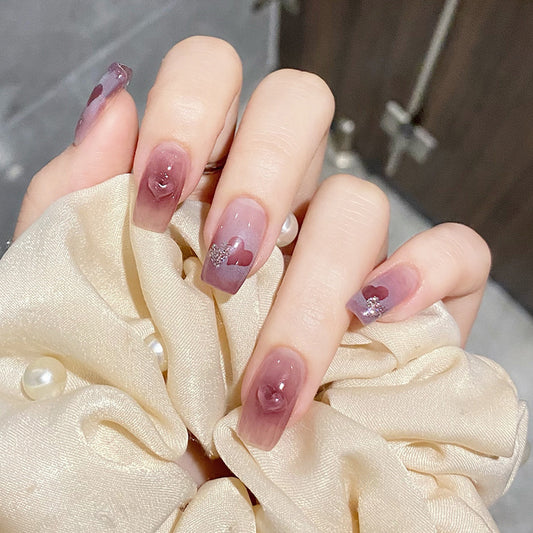 葡萄汽水穿戴甲腮红指甲贴片立体爱心美甲片假指甲美甲贴片成品甲