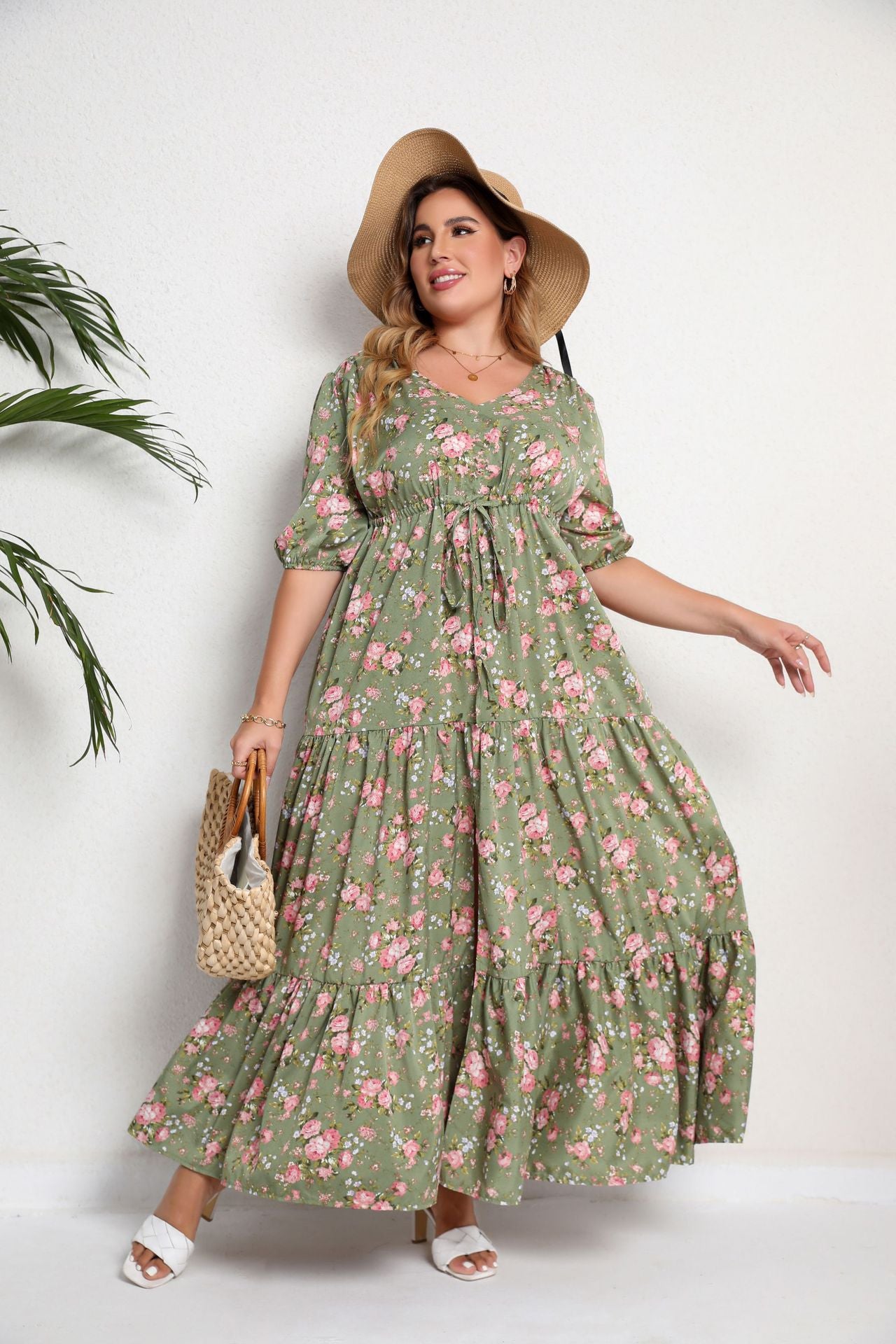 Fashion women's wear 2024 plus Size Women's Clothing Summer New Bohemian Print Loose Dress Sq0217