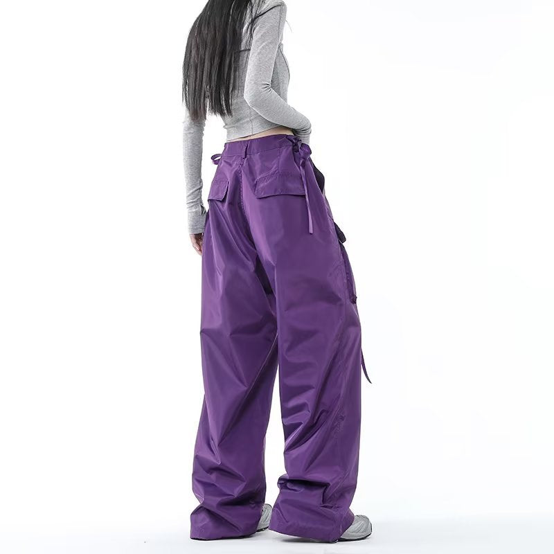 Dopamine pants Free shipping Tattoo 2023 new retro purple overalls women's dopamine wear Spice Girl tide brand design loose straight casual pants