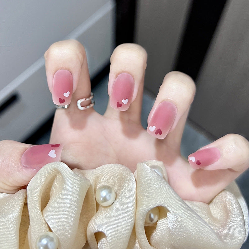 俏皮爱心穿戴甲腮红指甲贴片可爱美甲片假指甲美甲贴片成品甲批发