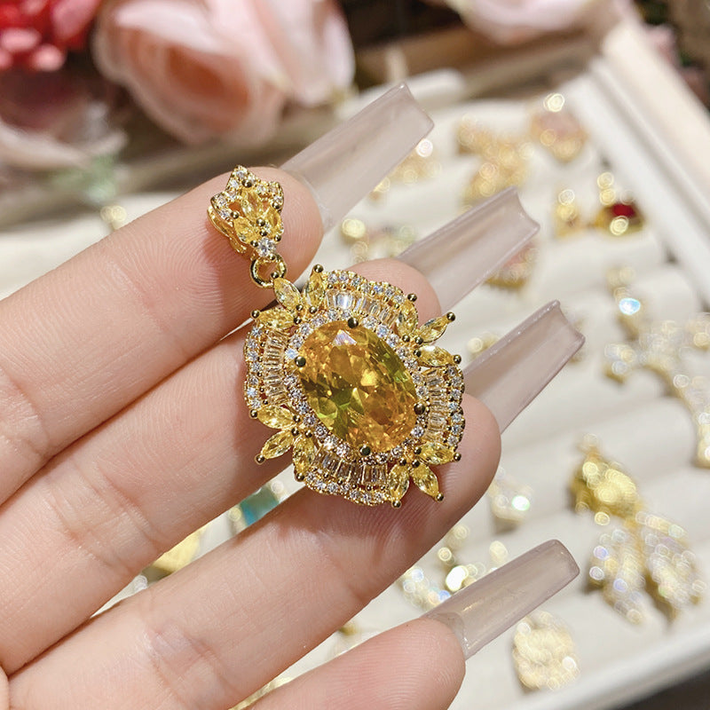珠宝首饰山茶欧美重工高定珠宝超大吊坠女 镀18K黄金璀璨锆钻复古奢华项坠