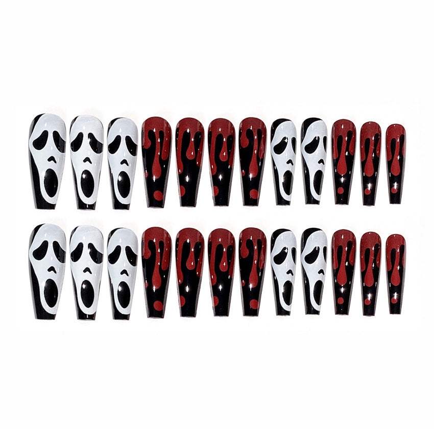 Fashion  nail Cross-Border Halloween Wear Armor Ghost Skull Pumpkin Bat Long 24 Pieces Fake Nail Patch Nail Sticker Wholesale
