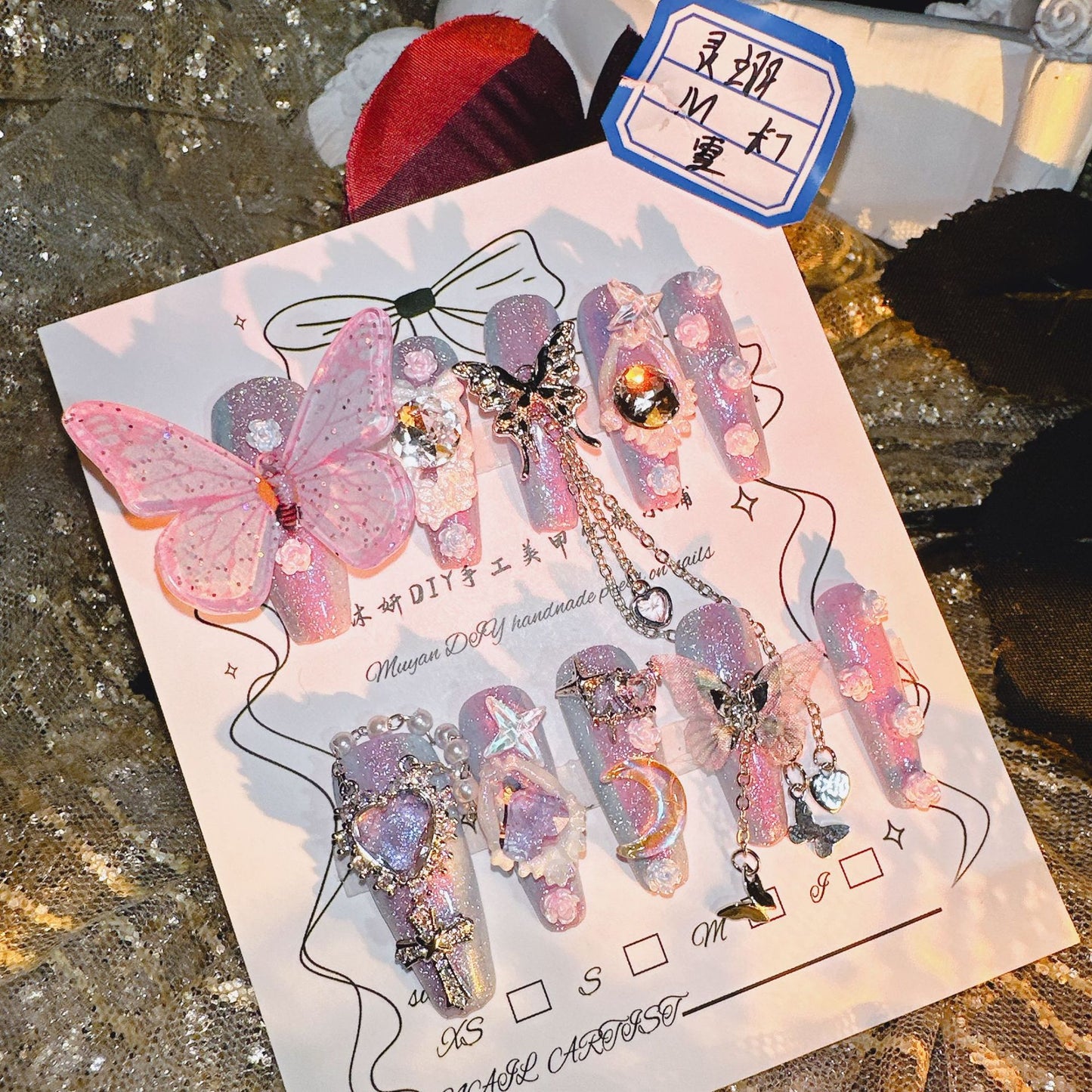 (Hand-Made Nail) Yan Yan Handmade Nail Real Shot Dream Girl Spirit Sweet Cute Hot Girl Gradient Internet Hot Personality Wear Nail