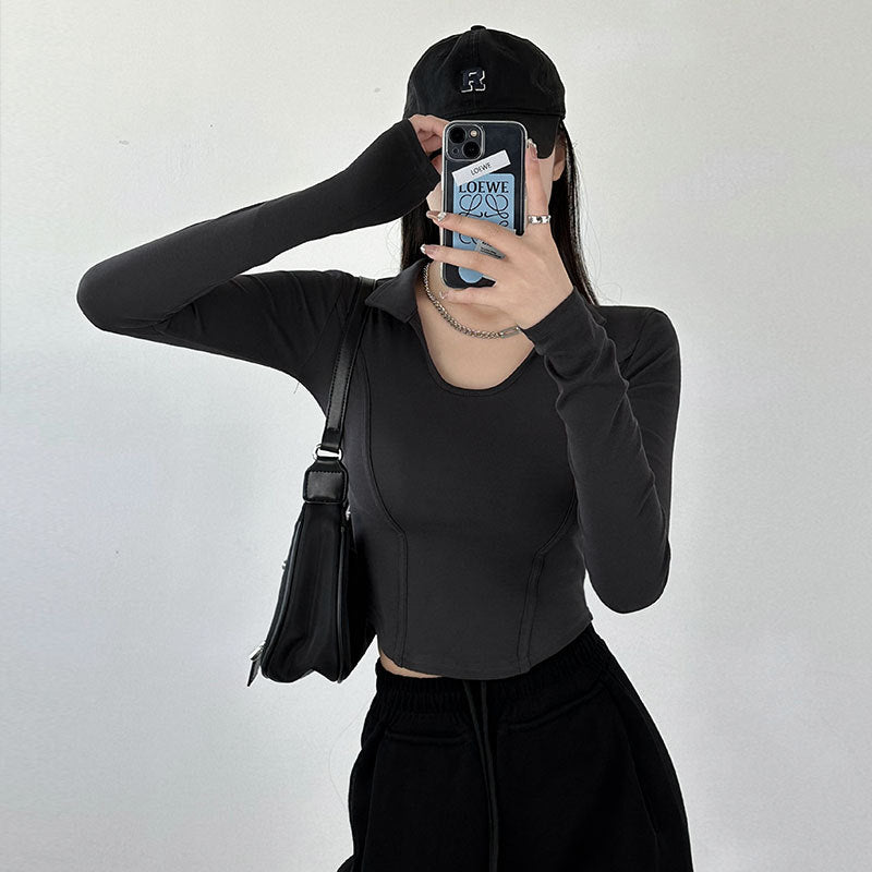 Fashion women's wear Women's Long-Sleeved T-shirt Autumn 2024 New Slim-Fit Slimming Bottoming Shirt Design Sense Niche Small Shoulder Top