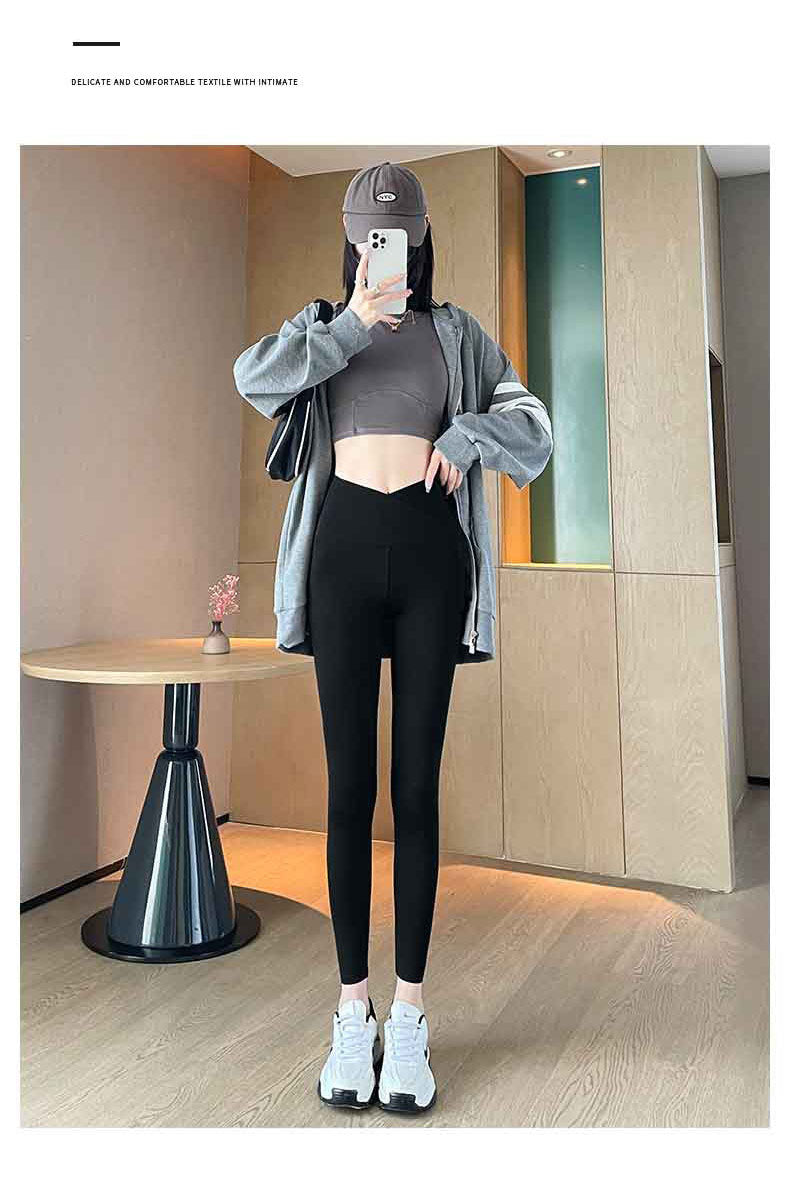 The fifth generation Fashion women's wear Cross Waist Shark Pants   Skinny Yoga Pants High Waist Shaping Yoga Weight Loss Pants Outerwear Leggings