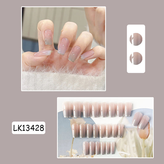 冰蓝银逸穿戴甲透色指甲贴片渐变美甲片法式假指甲美甲贴片成品甲