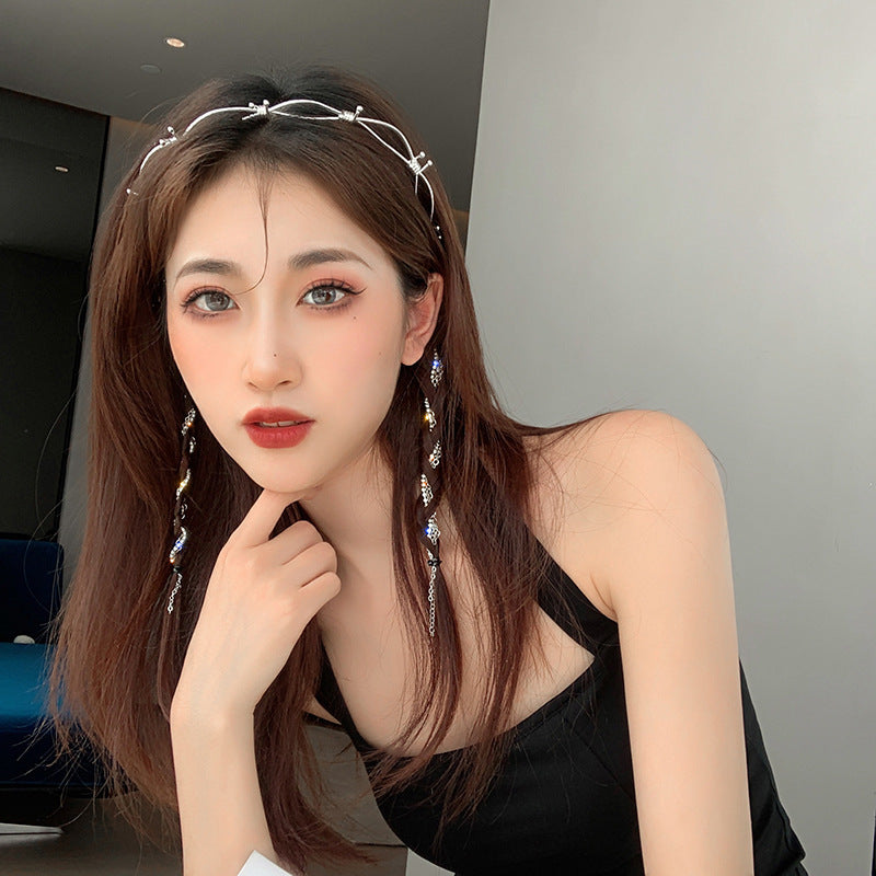 韩国东大门气质几何镶钻荆棘流苏发箍少女时尚设计感头箍简约发饰