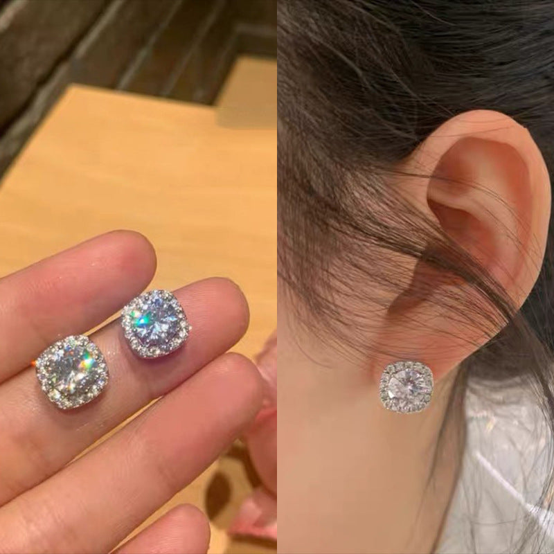 925银针珍珠锆石耳环女韩国ins迷你款耳钉小众气质森系耳饰女批发