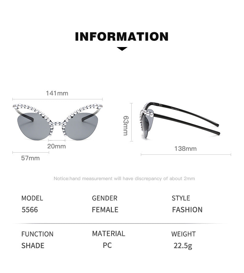 Women's fashion glasses 2023欧美异形框蜻蜓镶钻墨镜潮流水晶珍珠太阳眼镜户外防晒显瘦女