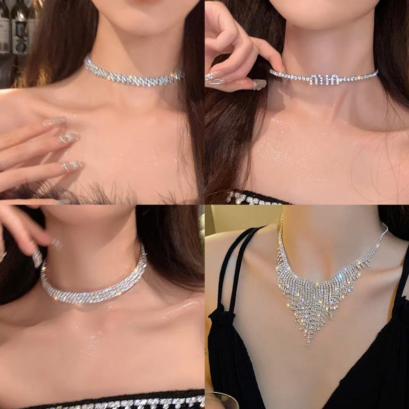 Diamond  jewelry Oval necklace Fashion high touch collarbone chain niche design high-cold-wind styl  necklaces